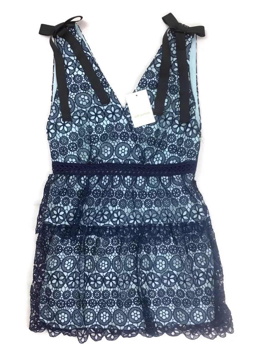 Self-Portrait Dress Tiered Circle Floral Lace - Blue - UK14/US10 - RRP £325 New