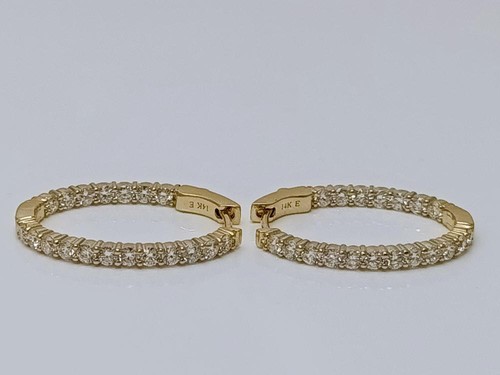 14K Yellow Gold APX 1 4/5 CTW Lab Created Round Diamond Hoop Earring (ML1076003)