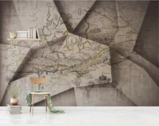 3D Old Map Geometric Wallpaprer Wall Mural Removable Self-adhesive Sticker1106
