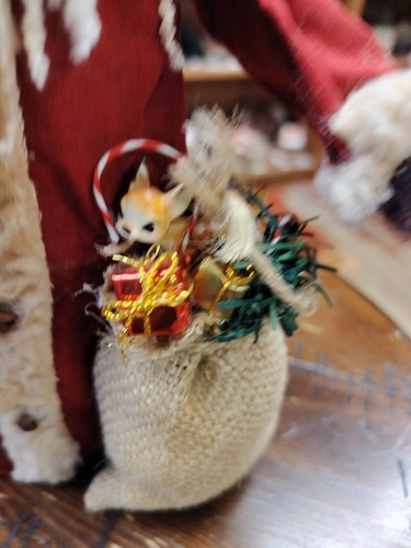 Vintage Christmas SANTA MOUSE Doll Wreath & Sack & Mini Deer 10" - Picture 14 of 14