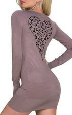 Donna Lungo Pullover Maglia Mini Abito Strass Leo Cuore Schiena 34/36/38 Braun