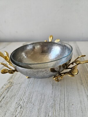 Michael aram serving bowl glass metal gold new