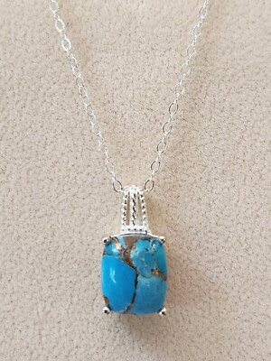 Matrix Chestnut Brine Turquoise Solitaire Pendant in Sterling 4.30 ctw 18 In.