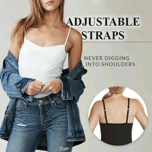 Women Camisole with Built in Padded Bra Cami Sleeveless Tops Stretch Undershirts - Picture 11 of 19