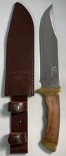 Mossy Oak - Wood Bowie   Knife -Stainless Steel Blade w/Leather Sheath Camping