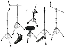 7 Piece Drum Hardware Pack Snare Stand Hi-Hat, Cymbal, Boom Stand Kick Pedal etc