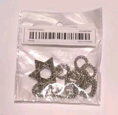 New Men's Star of David Judaica Jewish Magen Pendant 23" Necklace Antique Silver - Picture 3 of 3