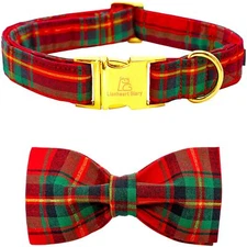 Christmas Plaid Dog Collar Dog Bow Collar Adjustable Soft and Comfortable Bow...