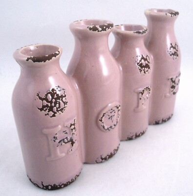 Farmhouse Hope Milk Bottle Pottery Vase Rustic Pink Figurine Toothbrush Holder