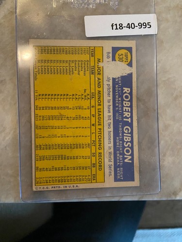 1970 Topps #530 Bob Gibson VG (pl) CREASE St. Louis Cardinals HOF - Afbeelding 2 van 2
