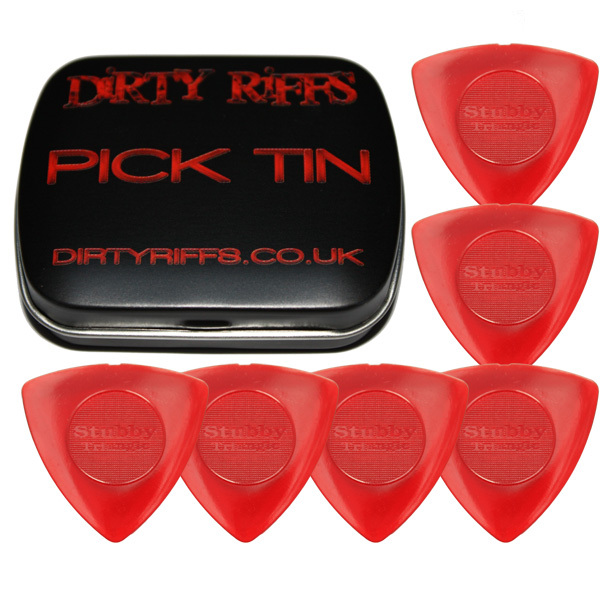 6 x Dunlop Tri Stubby Guitar Picks / Plectrums - 1.50mm Red In A Handy Pick Tin