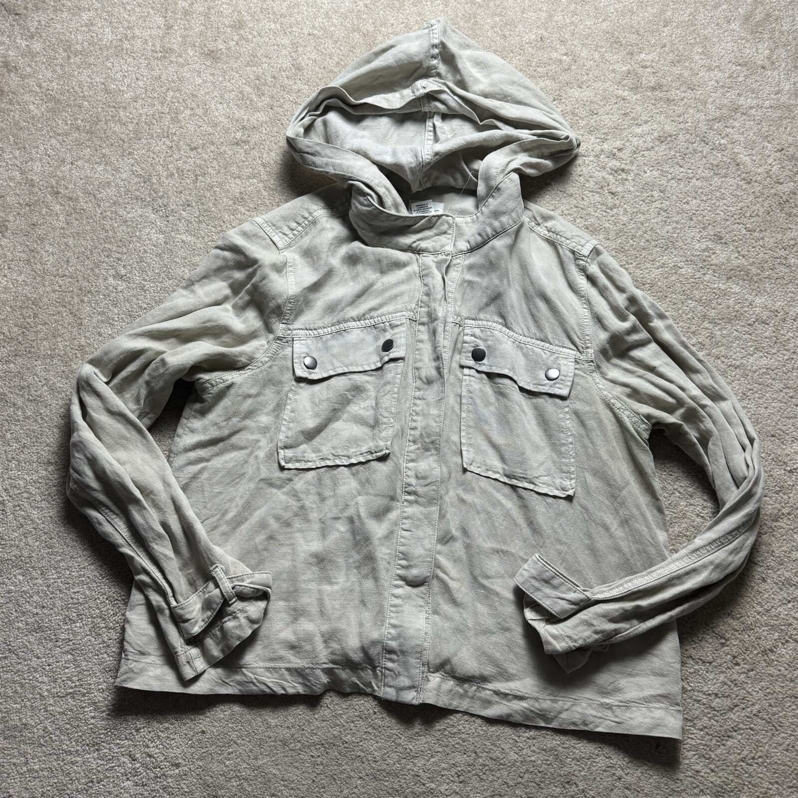 Nicole Miller Cropped Beige Linen Blend Hooded Jacket Womens Medium