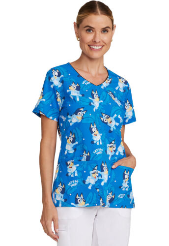 Bluey Cherokee Scrubs Tooniforms Disney V Neck Top TF614 BYBY - Picture 4 of 6