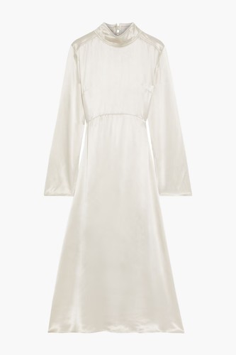 Champagne Satin Midi Length Flared Dress 'Augustine' By Iris and Ink UK 12 EU 40 - Picture 1 of 11