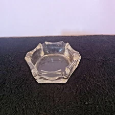 Vintage MCM Clear Glass Petite Ashtray Hexagon 6 Slot Cigarette 3"