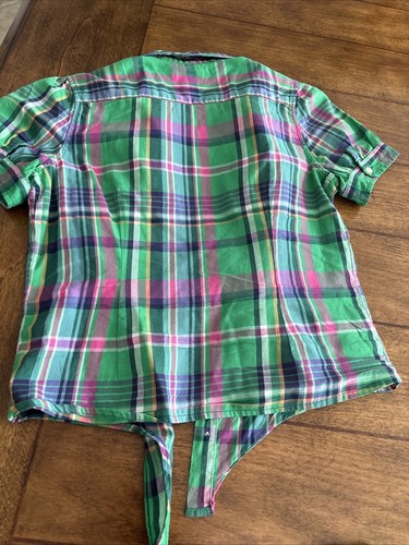 ralph lauren plaid shirt Green & Pink Knot Tying 14 Girls - Picture 8 of 8