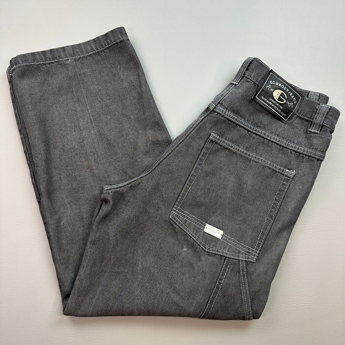 Vintage Godbody Jeans Mens 38x32 36x30 Gray Baggy Carpenter