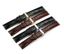 Genuine Leather Watch Band Strap With Deployant Bucke Clasp For Longines