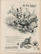 1952 Oil Gas Texaco Vintage Print Ad 50s Dalmatian Dogs Football Playing Chief