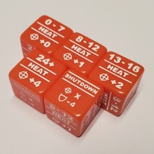 5x Heat Dice for Battletech to Track Attack Modifier and Shutdown Stats