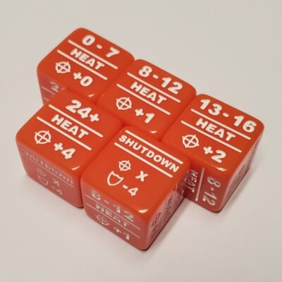 5x Heat Dice for Battletech to Track Attack Modifier and Shutdown Stats