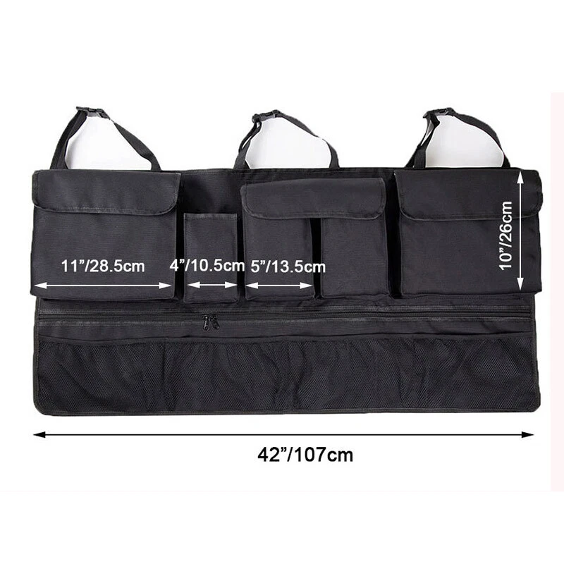 Bolsa organizadora de armazenamento traseira 9 bolsos porta-malas de carro rede de carga organizador assento suspenso - Imagem 2 de 4