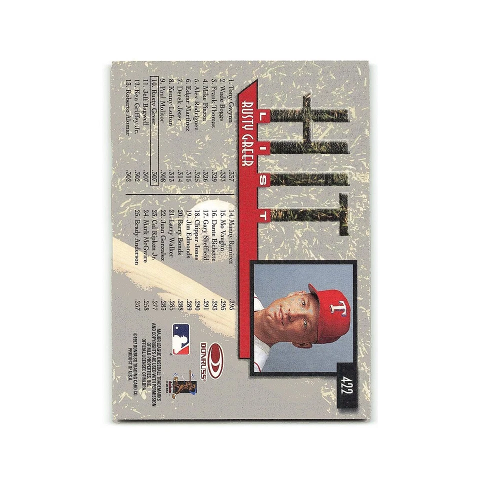 Rusty Greer 1997 Donruss #422 Texas Rangers Baseball Card NM - Image 2 of 3