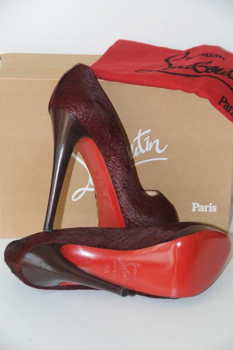 Nuevo Christian Louboutin Altadama 140 Astrakan Rojo Burdeos Pony Zapatos 39.5 - Imagen 7 de 8