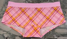 NEW Victoria Secret PINK Cotton Logo Boyshort - Pink Orange Plaid - XL