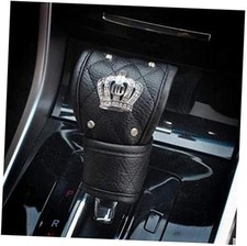 Black Leather Gear Shift Knob Cover with Bling Crystal Rhinestones 3.1 Crown