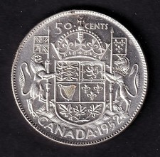 Canada 1952 50c Fifty Cent Silver Half Dollar King George VI .800 Silver #2