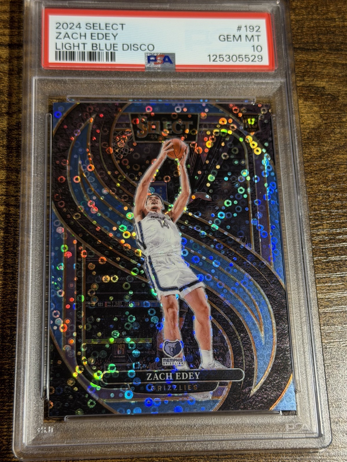 ZACH EDEY 2024 Panini Select Light Blue Disco Prizm /99 #192 RC Premier PSA 10
