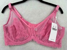 NWT Hsia Woman Pink Bra Underwired Unlined Lace Hook Eye Strap Size 38DD