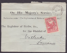 TASMANIA 1912 1d Red PICTORIAL ON OHMS BIRTH LETTER WOODSDALE PMK (RL85.5)