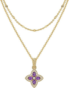 Authentic Layered Four Leaf Clover Necklace for Women | 14K Gold Plated Removable Purple P