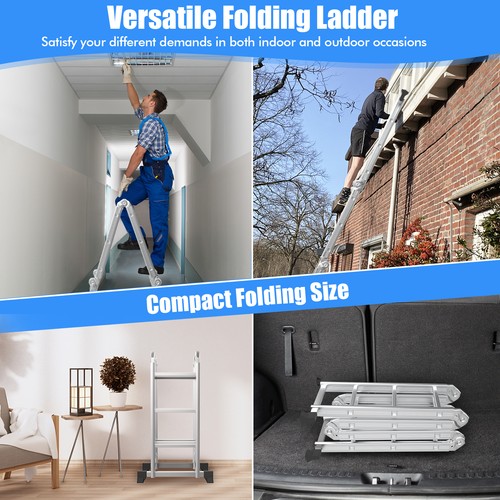 Topbuy 7-in-1 Folding Aluminum Ladder Multi-Purpose Extension Ladder for Home & - Picture 8 of 10
