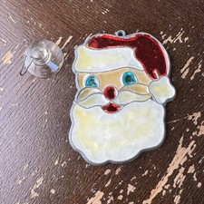 Vintage Stained Glass Suncatcher Santa Claus Christmas Window Decor With Hanger