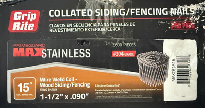 Grip Rite S27 Collated siding/fencing nails 1-1/2'' x .090'' (3600 pieces)_