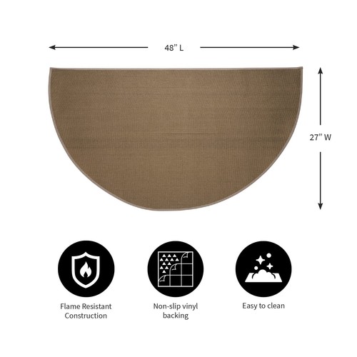 Plow & Hearth 27"x48" Half Round Fireproof Hearth Rug | Brown | Double Layer ... - Picture 3 of 6