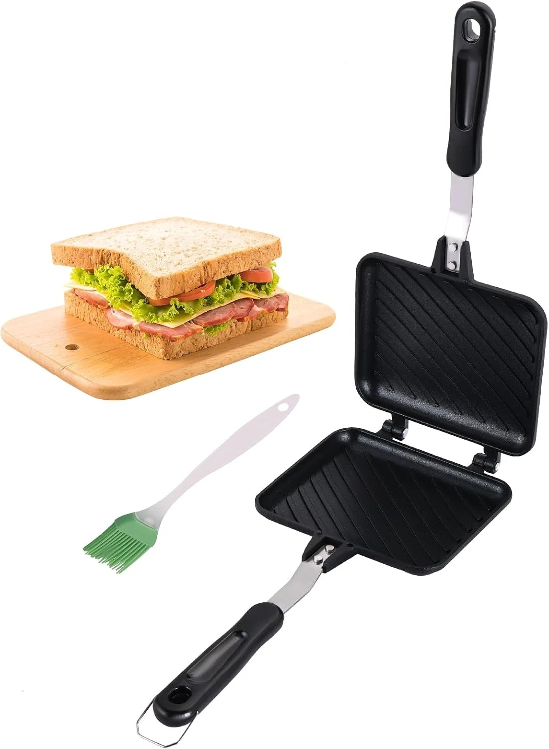 Sandwich Maker Pan Grilled Panini Press W/ Non-Stick Double Sided Aluminum Flip