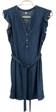 Old Navy Shirt Dress Size L Blue Chambray Flutter Sleeve Tie Waist Beach Casual