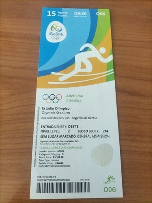 Used Ticket Olympic 15.08. 2016 Rio Olympia O06 Athletics 1