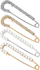 Women Brooch Pins Sweater Shawl Clips Faux Crystal Pearl Brooches Safety Pins Dr