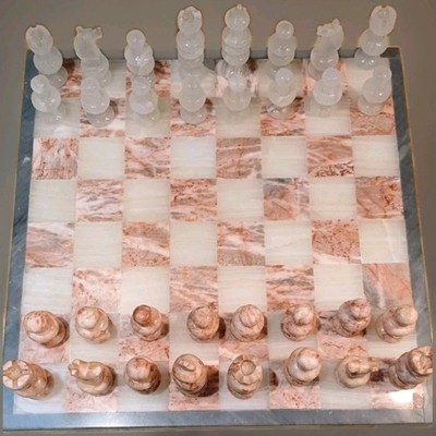 Schachspiel Marmor & Onyx. Komplettset mit Schachfiguren 35cm Quadratbrett. #2094