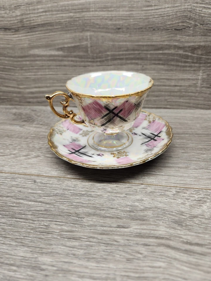 Juego de platillos taza de té Royal Sealy China oro rosa negro de colección hecho en Japón Foto 2 de 4