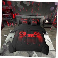 7 Piece Gaming Bedding Set Bed in A Bag for Boys Gamer Comforter Set Twin Red