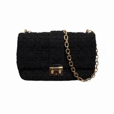 Christian Dior Miss Dior Medium Flap Bag Black Cannage Tweed Gold Chain