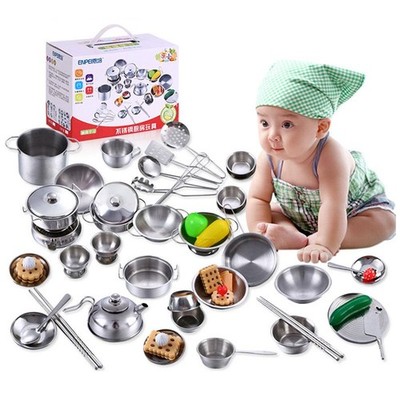 Mini Kitchen Utensils Toys Set for Kids Girl Stainless Steel Can Hold Food 25PCS