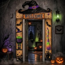 3 Pcs Halloween Witch Hat Door Banner Witches Brew Welcome Sign Halloween Front