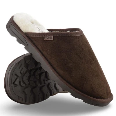 Mens Slippers Fur Lined Sheepskin Style Wide Memory Foam Clogs Mules Shoes Size - Image 1 of 4